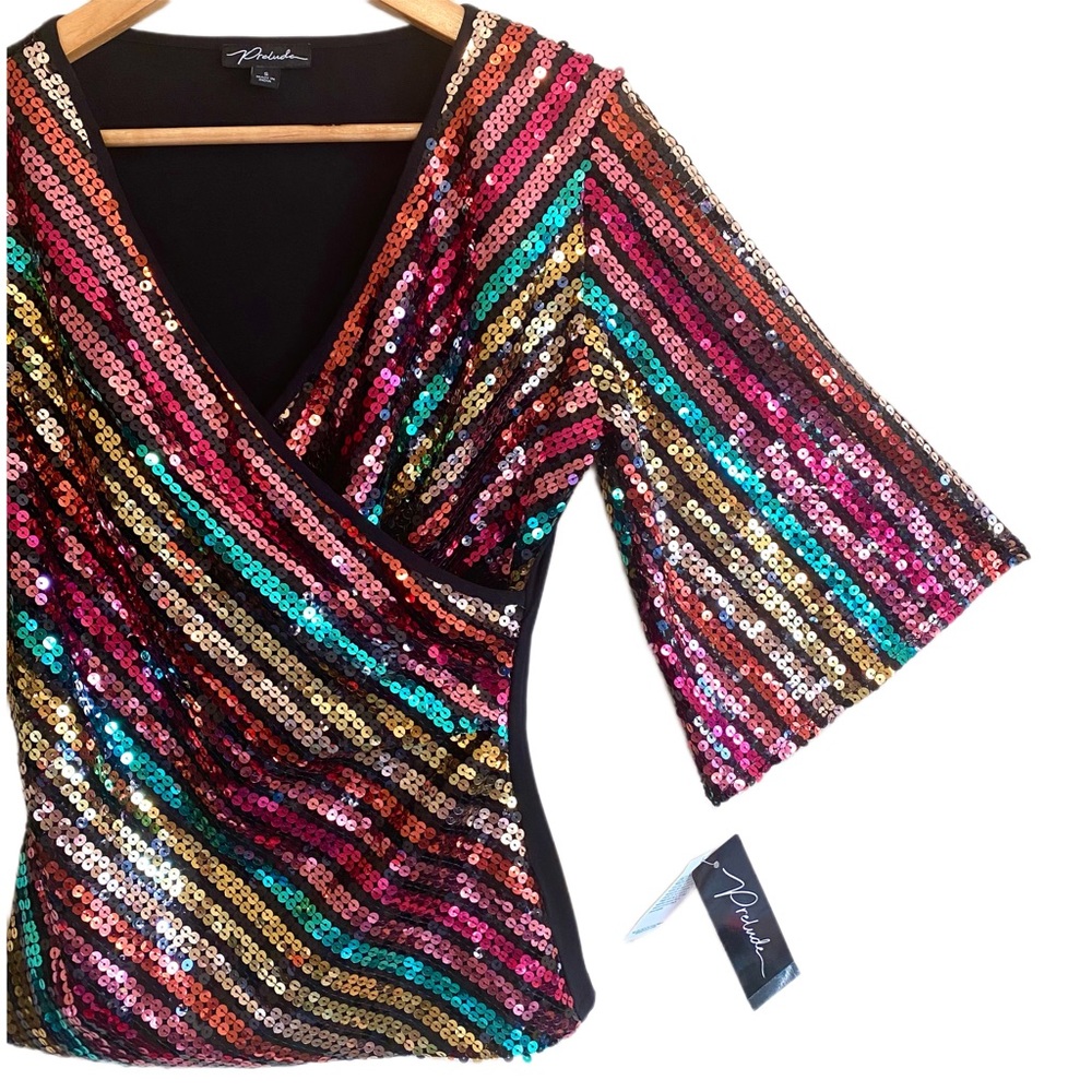 Prelude Multicolored Festive Y2k Sequins Blouse T… - image 5
